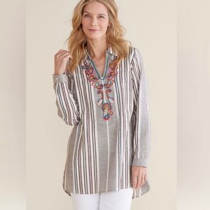 SOFT SURROUNDINGS Brookhaven Tunic Multi Embroidered Striped Petite Large PL Top